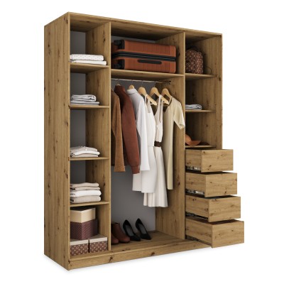 Szafa Przesuwna PINA 160 cm z Lustrem Szafa Trzydrzwiowa z Szufladami