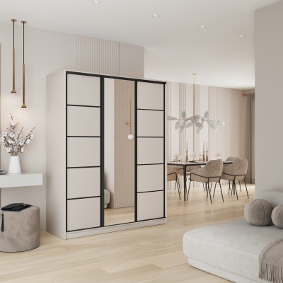 Szafa Przesuwna PINA 160 cm z Lustrem Szafa Trzydrzwiowa z Szufladami