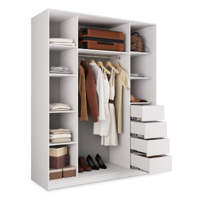 Szafa Przesuwna TARI 160 cm z Lustrem Szafa Trzydrzwiowa z Szufladami