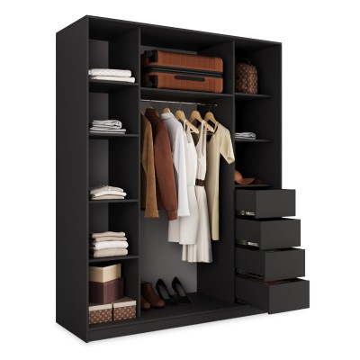 Szafa Przesuwna TARI 160 cm z Lustrem Szafa Trzydrzwiowa z Szufladami