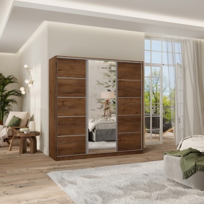 Szafa Przesuwna PINA 200 cm z Lustrem Szafa Trzydrzwiowa z Szufladami