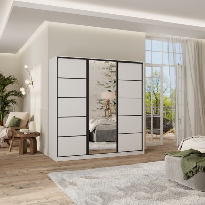 Szafa Przesuwna PINA 200 cm z Lustrem Szafa Trzydrzwiowa z Szufladami