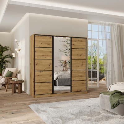 Szafa Przesuwna PINA 200 cm z Lustrem Szafa Trzydrzwiowa z Szufladami