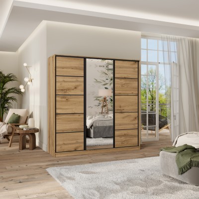 Szafa Przesuwna PINA 200 cm z Lustrem Szafa Trzydrzwiowa z Szufladami