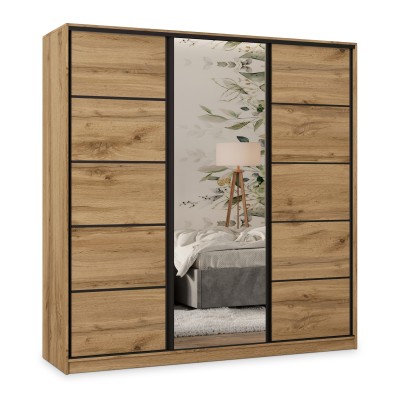 Szafa Przesuwna PINA 200 cm z Lustrem Szafa Trzydrzwiowa z Szufladami