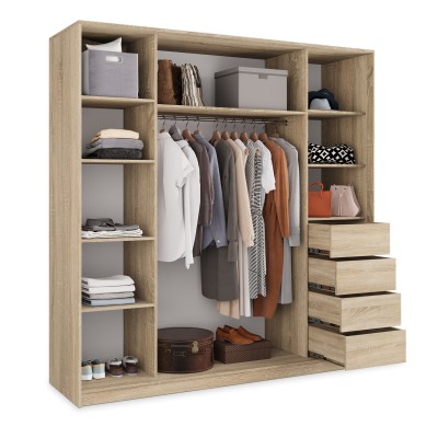 Szafa Przesuwna TARI 200 cm z Lustrem Szafa Trzydrzwiowa z Szufladami