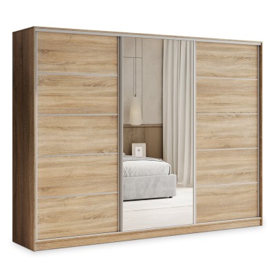 Szafa Przesuwna PINA 270 cm z Lustrem Szafa Trzydrzwiowa z Szufladami