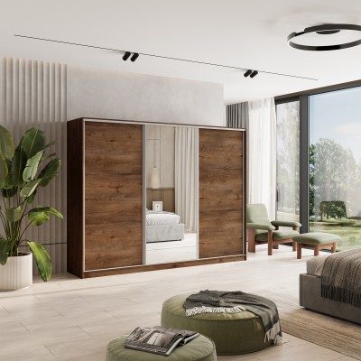 Szafa Przesuwna TARI 270 cm z Lustrem Szafa Trzydrzwiowa z Szufladami