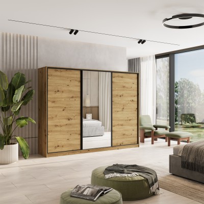 Szafa Przesuwna TARI 270 cm z Lustrem Szafa Trzydrzwiowa z Szufladami