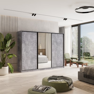 Szafa Przesuwna TARI 270 cm z Lustrem Szafa Trzydrzwiowa z Szufladami