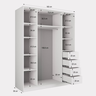 Szafa Przesuwna NATA 160 cm z Lustrem Szafa Trzydrzwiowa z Szufladami
