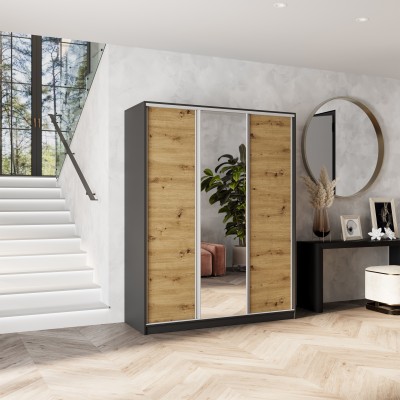 Szafa Przesuwna SORE 160 cm z Lustrem Szafa Trzydrzwiowa z Szufladami