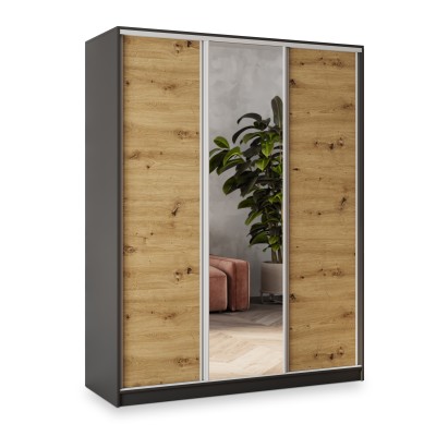Szafa Przesuwna SORE 160 cm z Lustrem Szafa Trzydrzwiowa z Szufladami