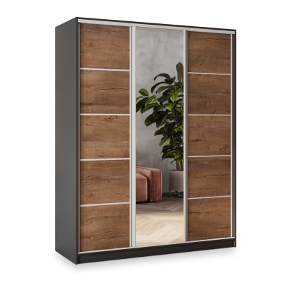 Szafa Przesuwna NATA 160 cm z Lustrem Szafa Trzydrzwiowa z Szufladami