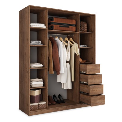 Szafa Przesuwna NATA 160 cm z Lustrem Szafa Trzydrzwiowa z Szufladami