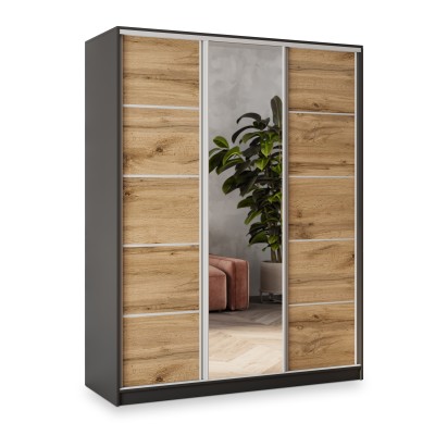 Szafa Przesuwna NATA 160 cm z Lustrem Szafa Trzydrzwiowa z Szufladami
