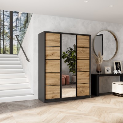 Szafa Przesuwna NATA 160 cm z Lustrem Szafa Trzydrzwiowa z Szufladami