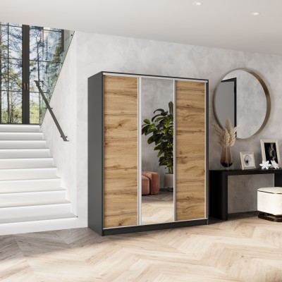 Szafa Przesuwna SORE 160 cm z Lustrem Szafa Trzydrzwiowa z Szufladami