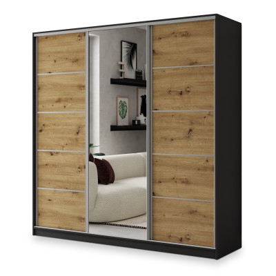 Szafa Przesuwna NATA 200 cm z Lustrem Szafa Trzydrzwiowa z Szufladami