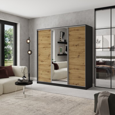 Szafa Przesuwna SORE 200 cm z Lustrem Szafa Trzydrzwiowa z Szufladami