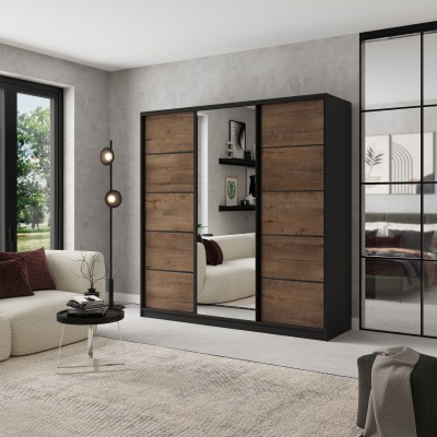 Szafa Przesuwna NATA 200 cm z Lustrem Szafa Trzydrzwiowa z Szufladami