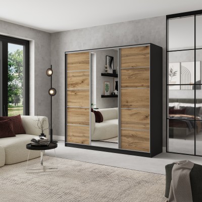 Szafa Przesuwna NATA 200 cm z Lustrem Szafa Trzydrzwiowa z Szufladami