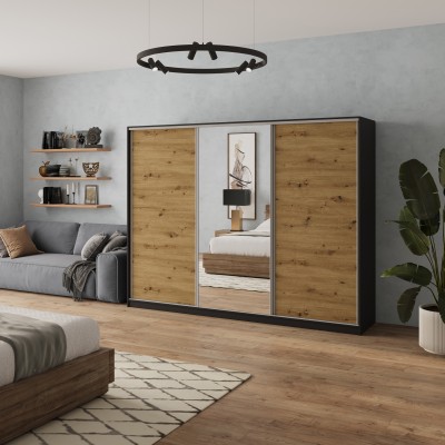 Szafa Przesuwna SORE 270 cm z Lustrem Szafa Trzydrzwiowa z Szufladami