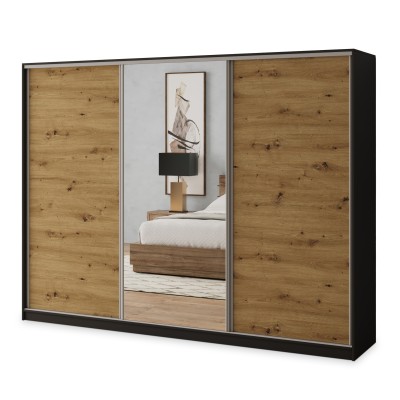 Szafa Przesuwna SORE 270 cm z Lustrem Szafa Trzydrzwiowa z Szufladami