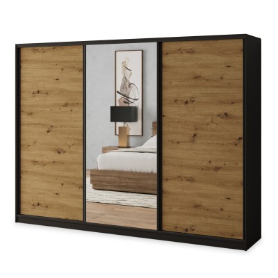 Szafa Przesuwna SORE 270 cm z Lustrem Szafa Trzydrzwiowa z Szufladami
