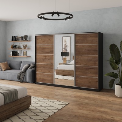 Szafa Przesuwna NATA 270 cm z Lustrem Szafa Trzydrzwiowa z Szufladami