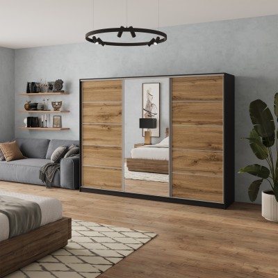 Szafa Przesuwna NATA 270 cm z Lustrem Szafa Trzydrzwiowa z Szufladami