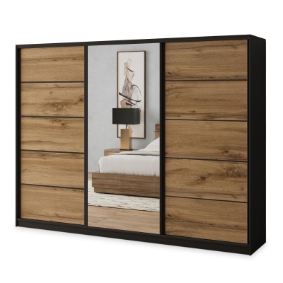 Szafa Przesuwna NATA 270 cm z Lustrem Szafa Trzydrzwiowa z Szufladami