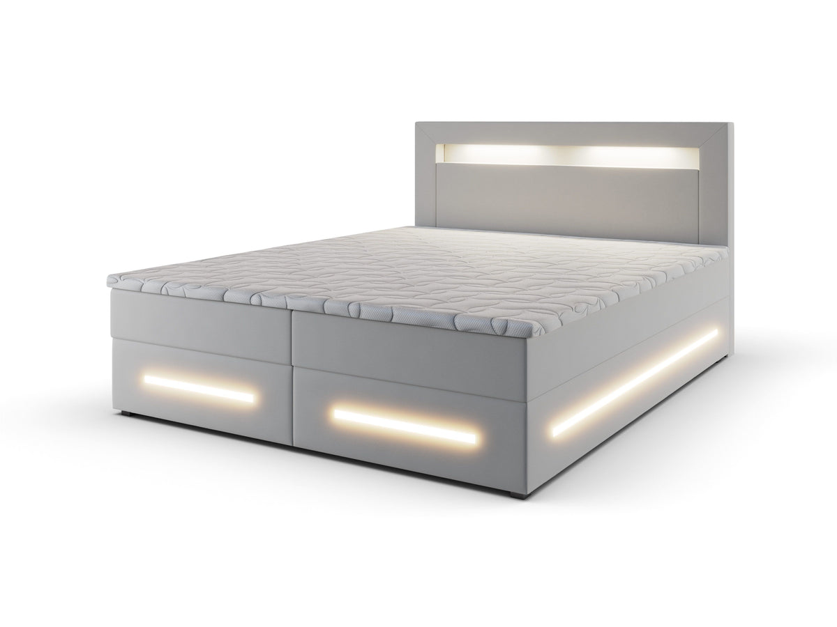Łóżko kontynentalne LED MANU – kolor: Biały – LED: Biały (Ciepły)