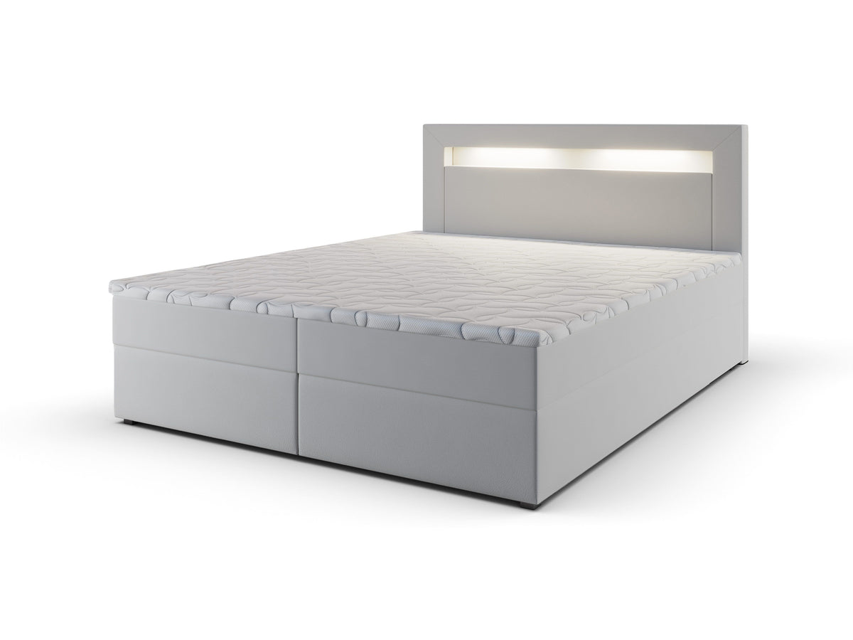 Łóżko kontynentalne LED PLATO – kolor: Biały – LED: Biały (Ciepły)
