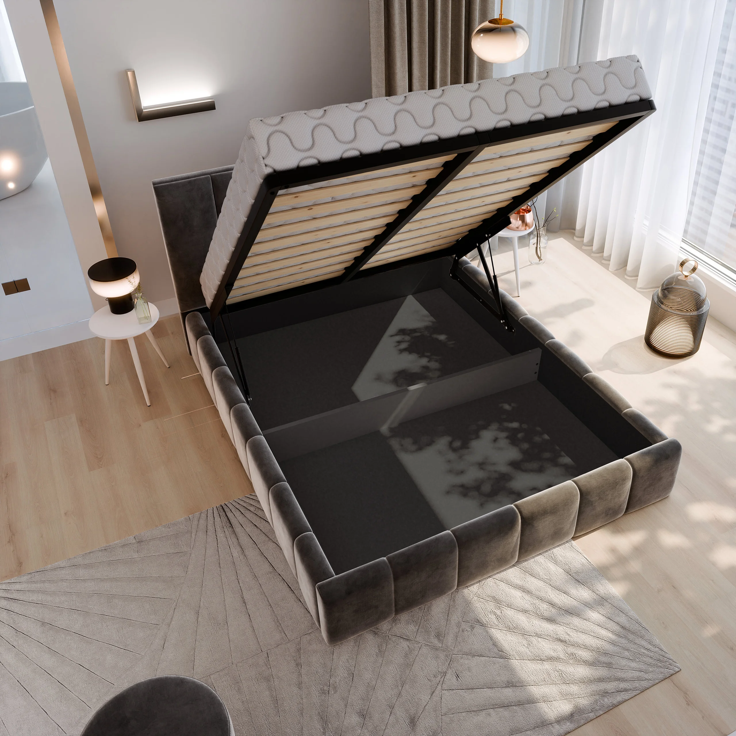 Łóżko tapicerowane TARANTO, prezentacja podnoszonego stelaża