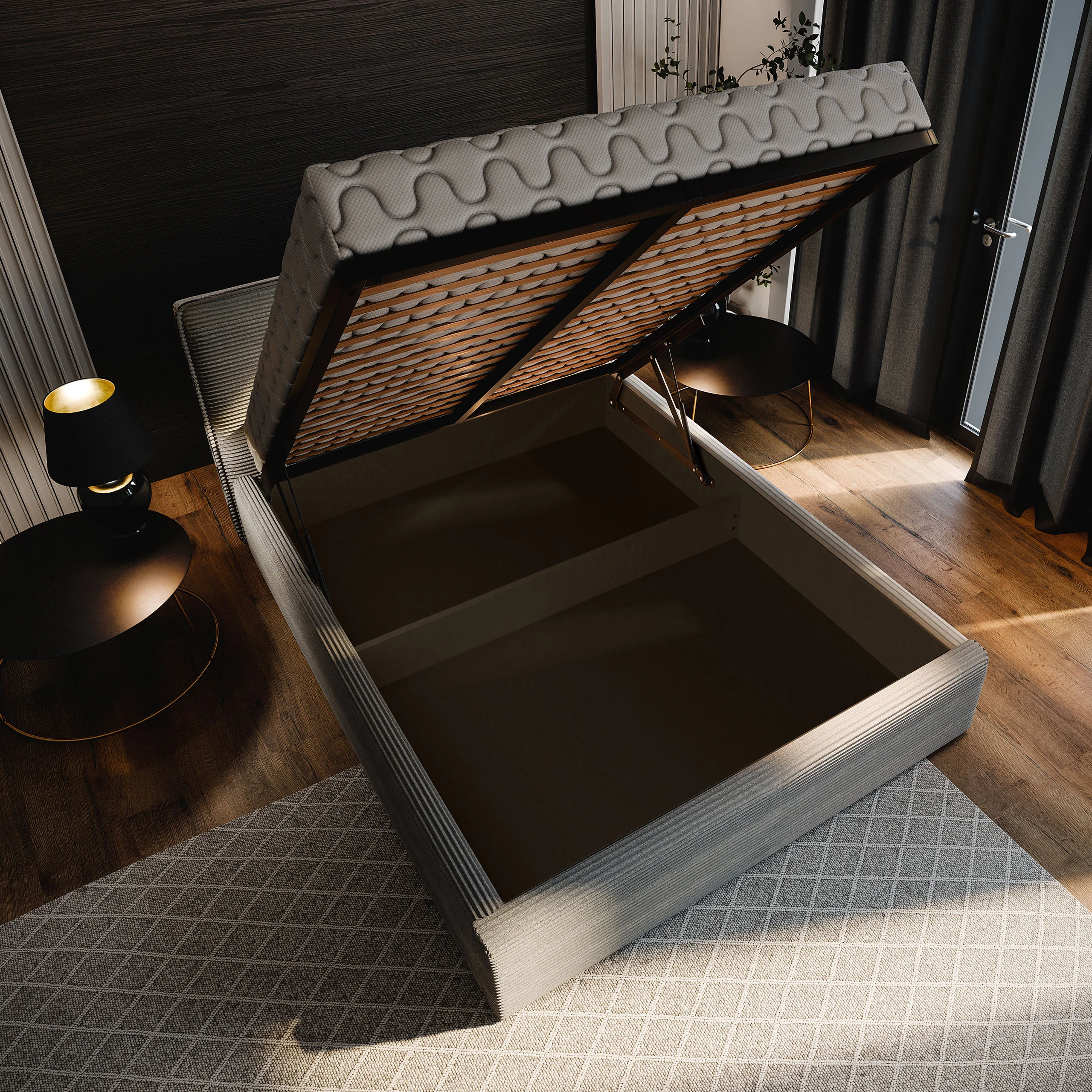 Łóżko tapicerowane PARMA - prezentacja podnoszonego stelaża