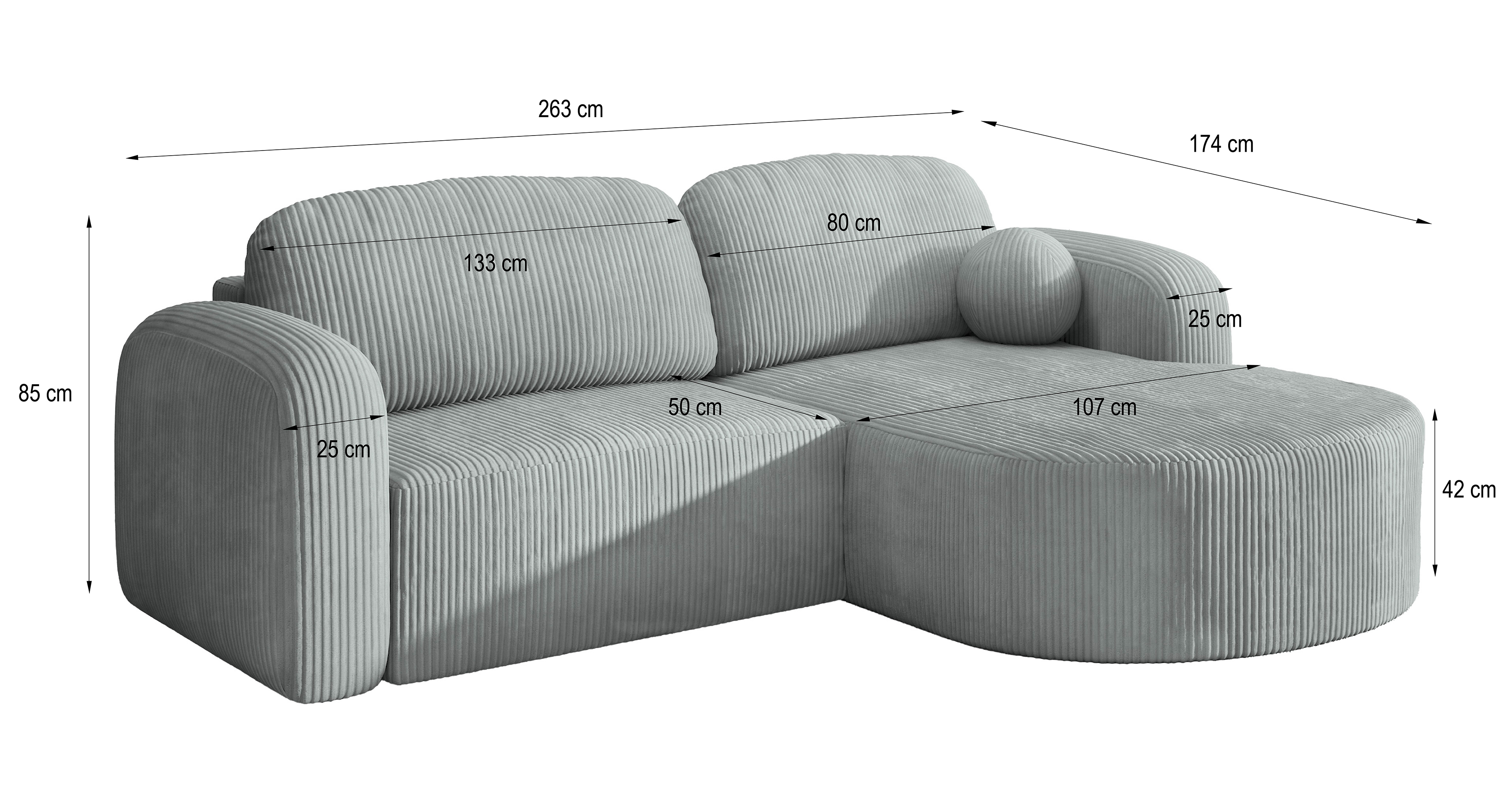 Wymiary narożnika AMILIA w tkaninie POSO sztruks Wymiary narożnika AMILIA w tkaninie POSO sztruks