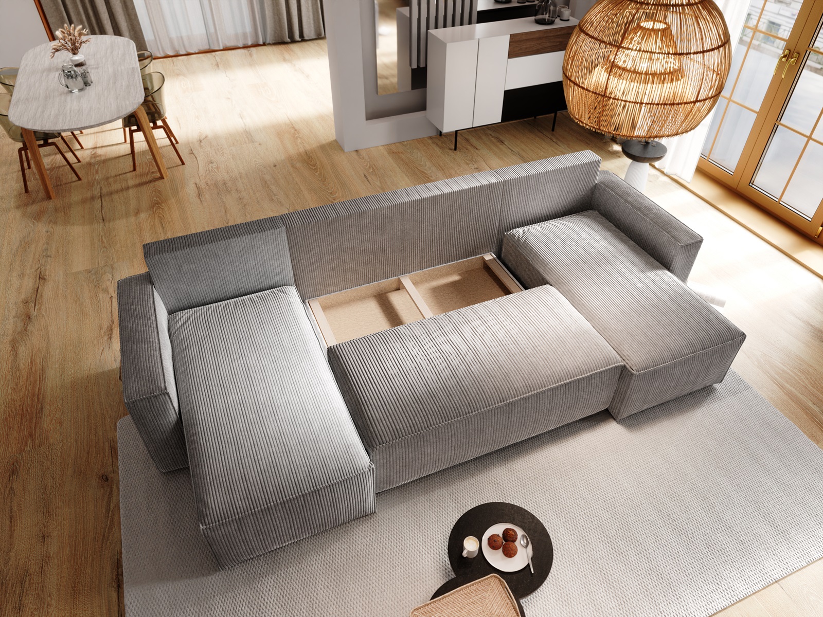 Duży narożnik ASPRA - pojemnik pod siedziskiem