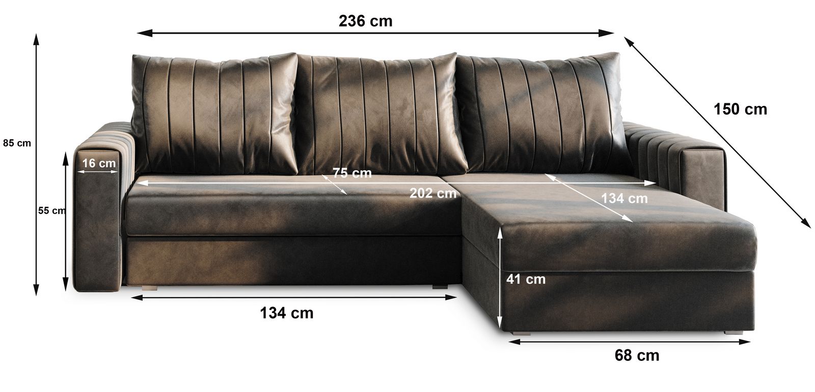 Narożnik CARL wymiary mebla