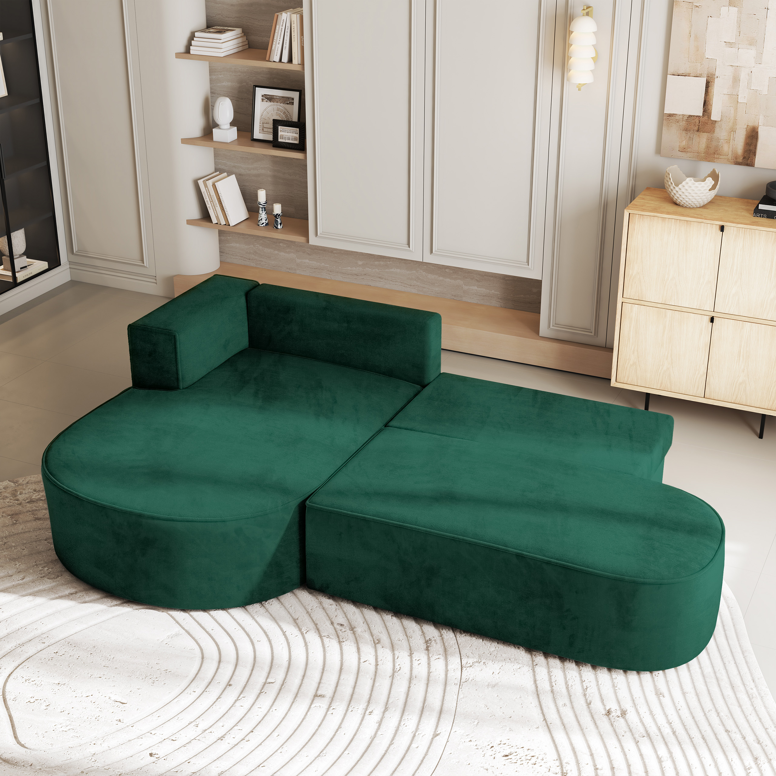 Narożnik CORTIO z funkcją spania w welurowej tkaninie MONOLITH