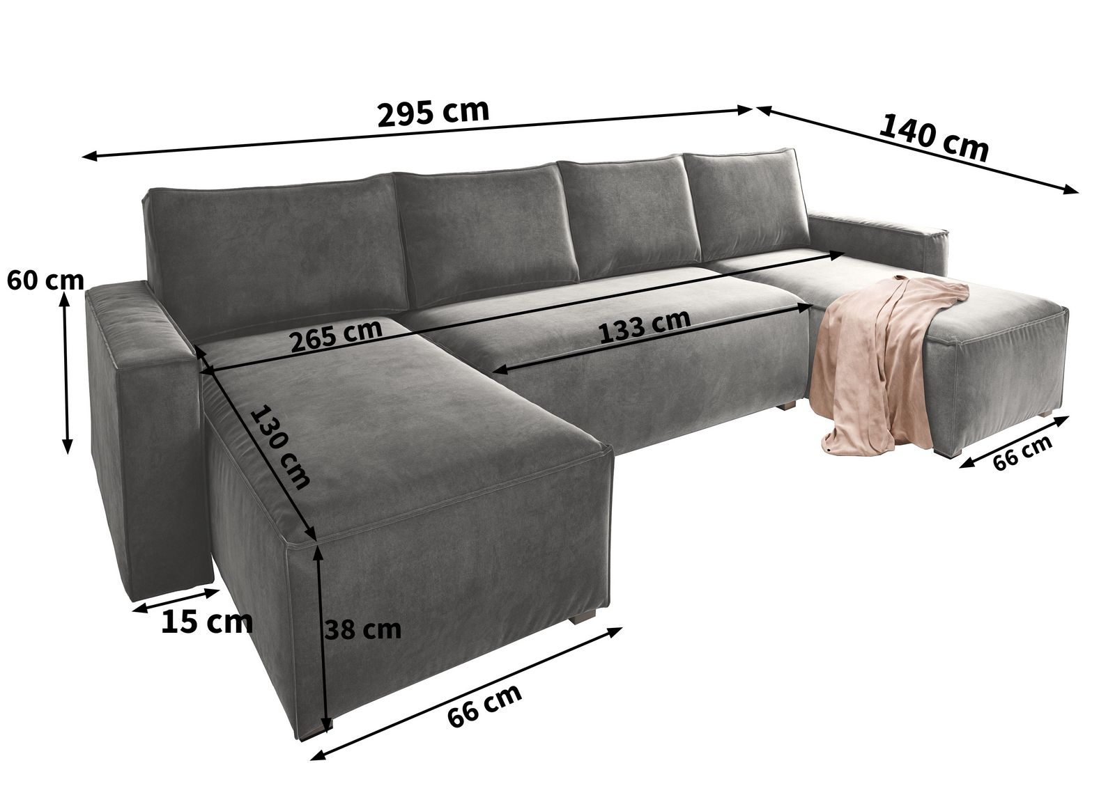Duży narożnik DENI - wymiary Duży narożnik DENI - wymiary