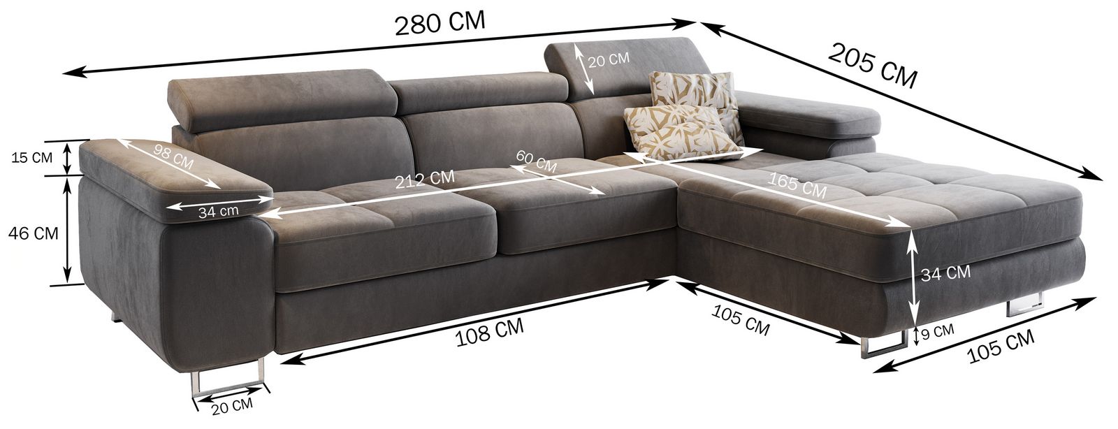 Wymiary narożnika ELMA Wymiary narożnika ELMA