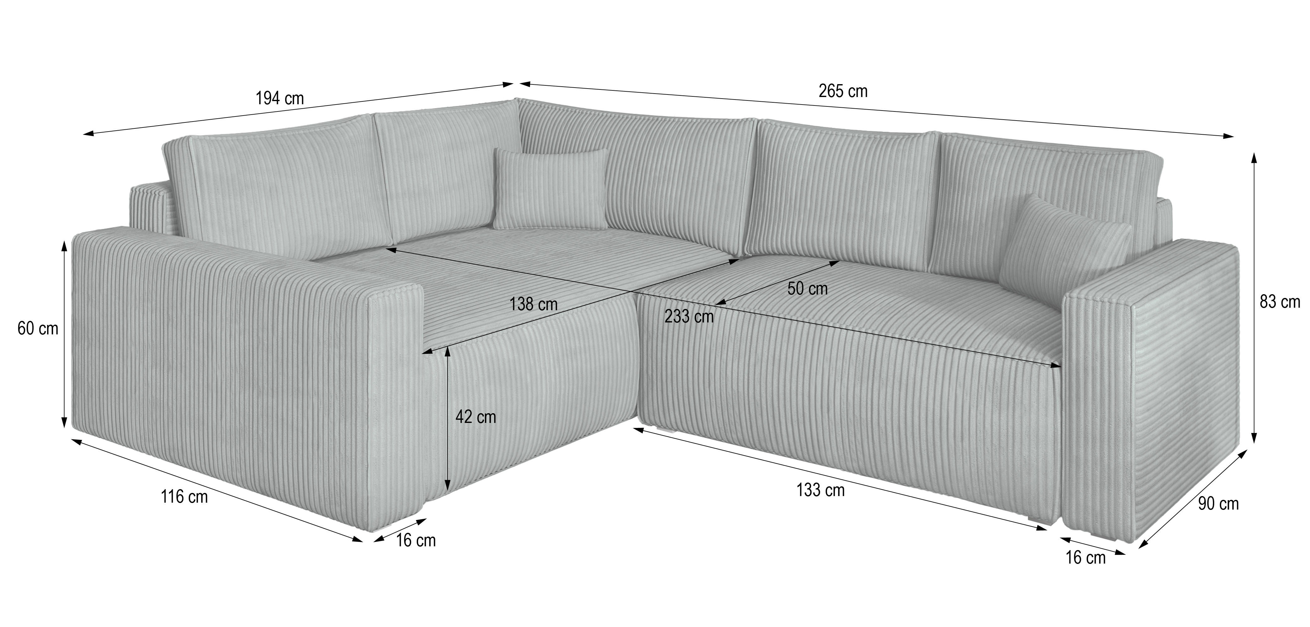 Wymiary narożnika ERONIS