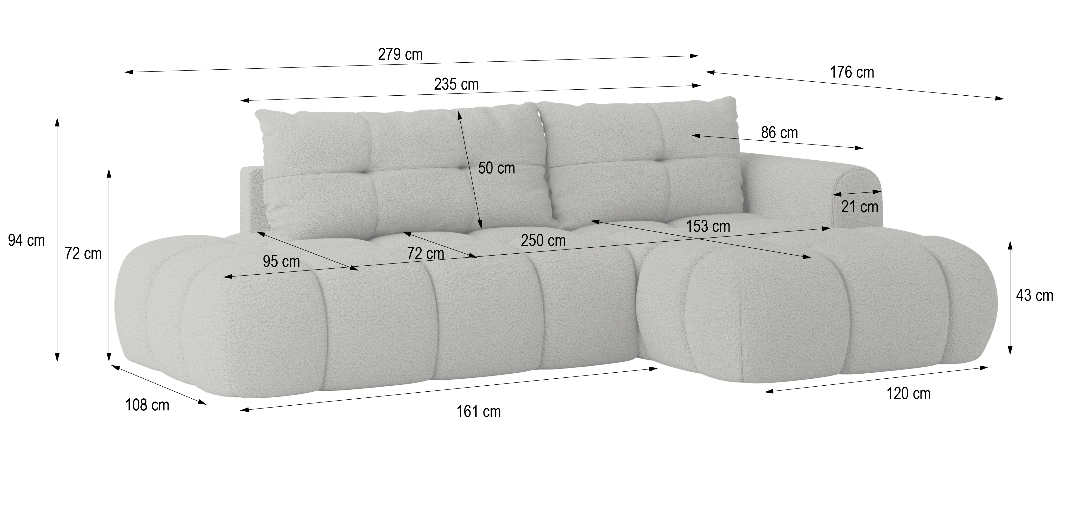 Wymiary narożnika FLUMA w tkaninie QUELLE