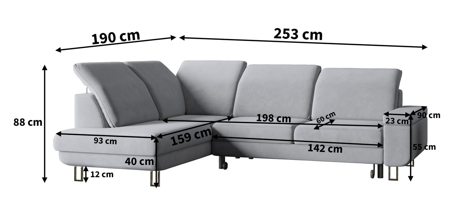 Wymiary narożnika LERMA Wymiary narożnika LERMA