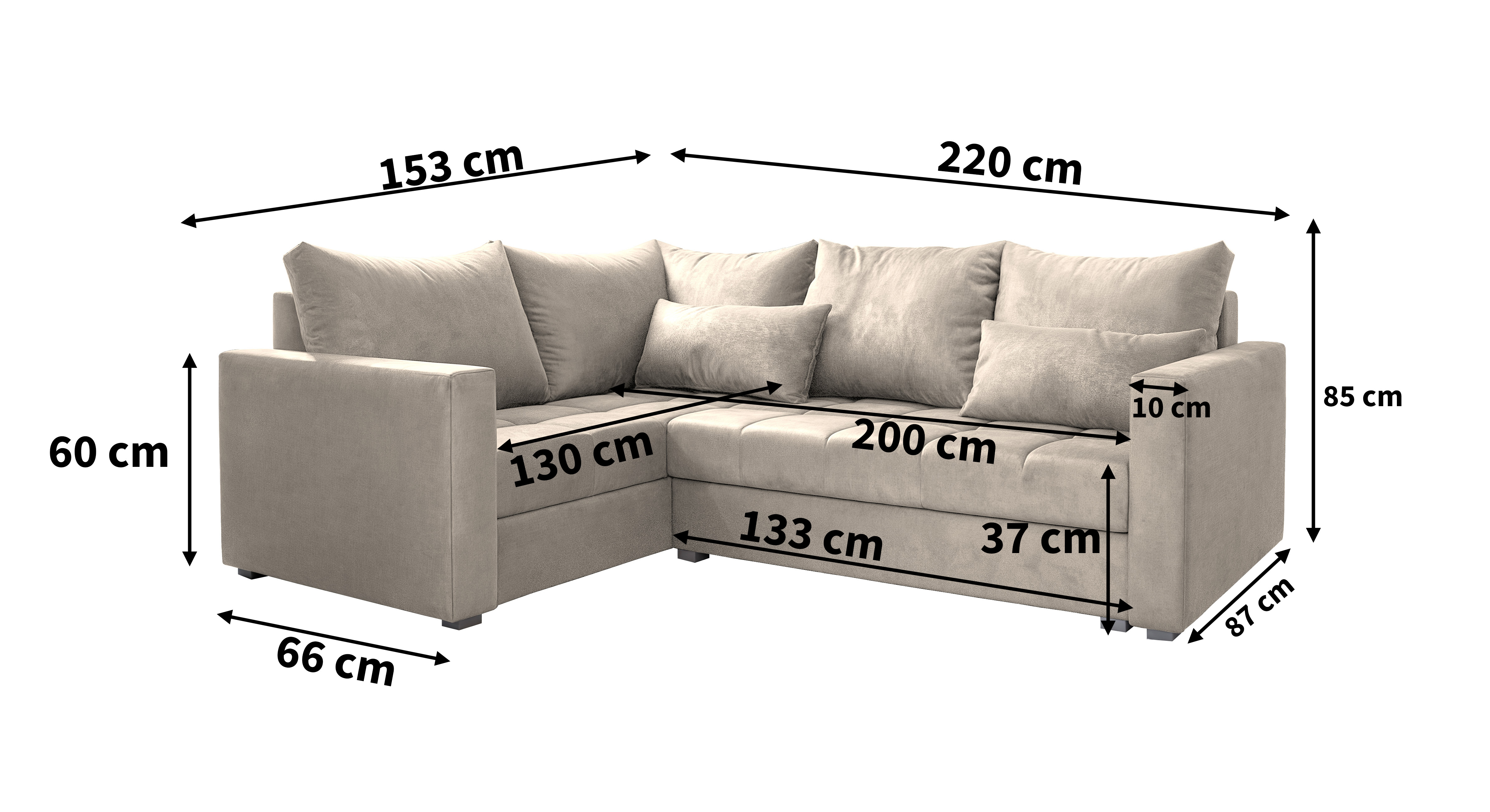 Narożnik LIRENO wymiary Narożnik LIRENO wymiary