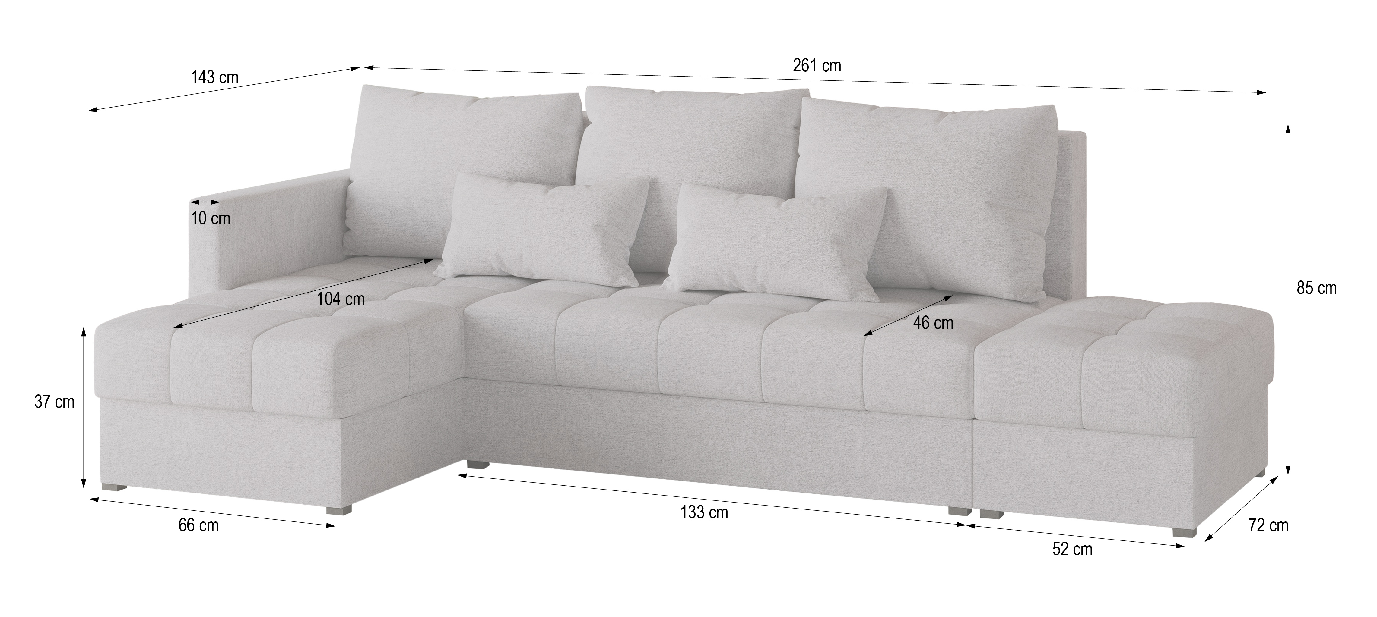 Narożnik VOLIRA - wymiary Narożnik VOLIRA - wymiary