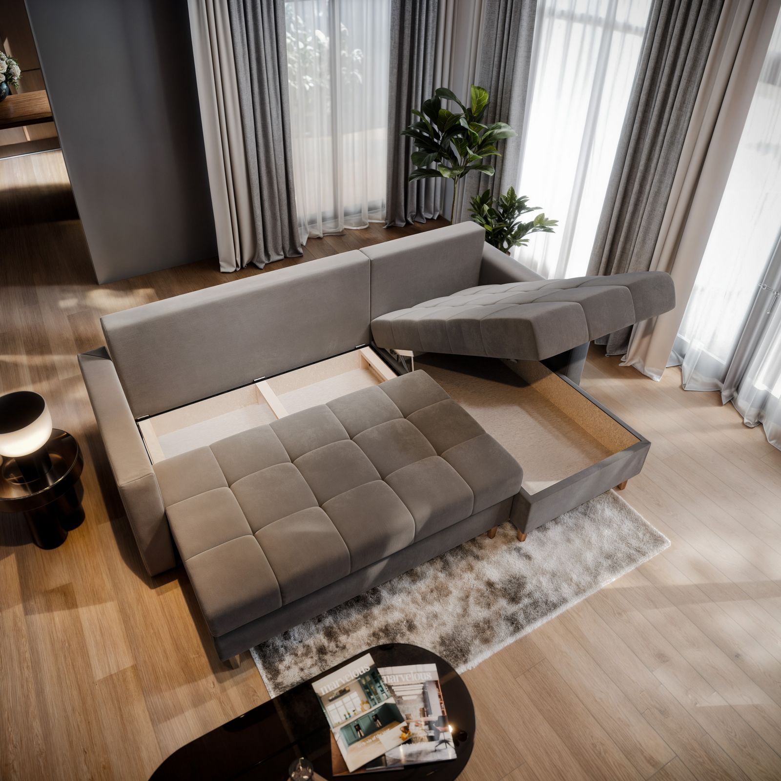 Narożnik MILO L prezentacja pojemników Narożnik MILO L prezentacja pojemników