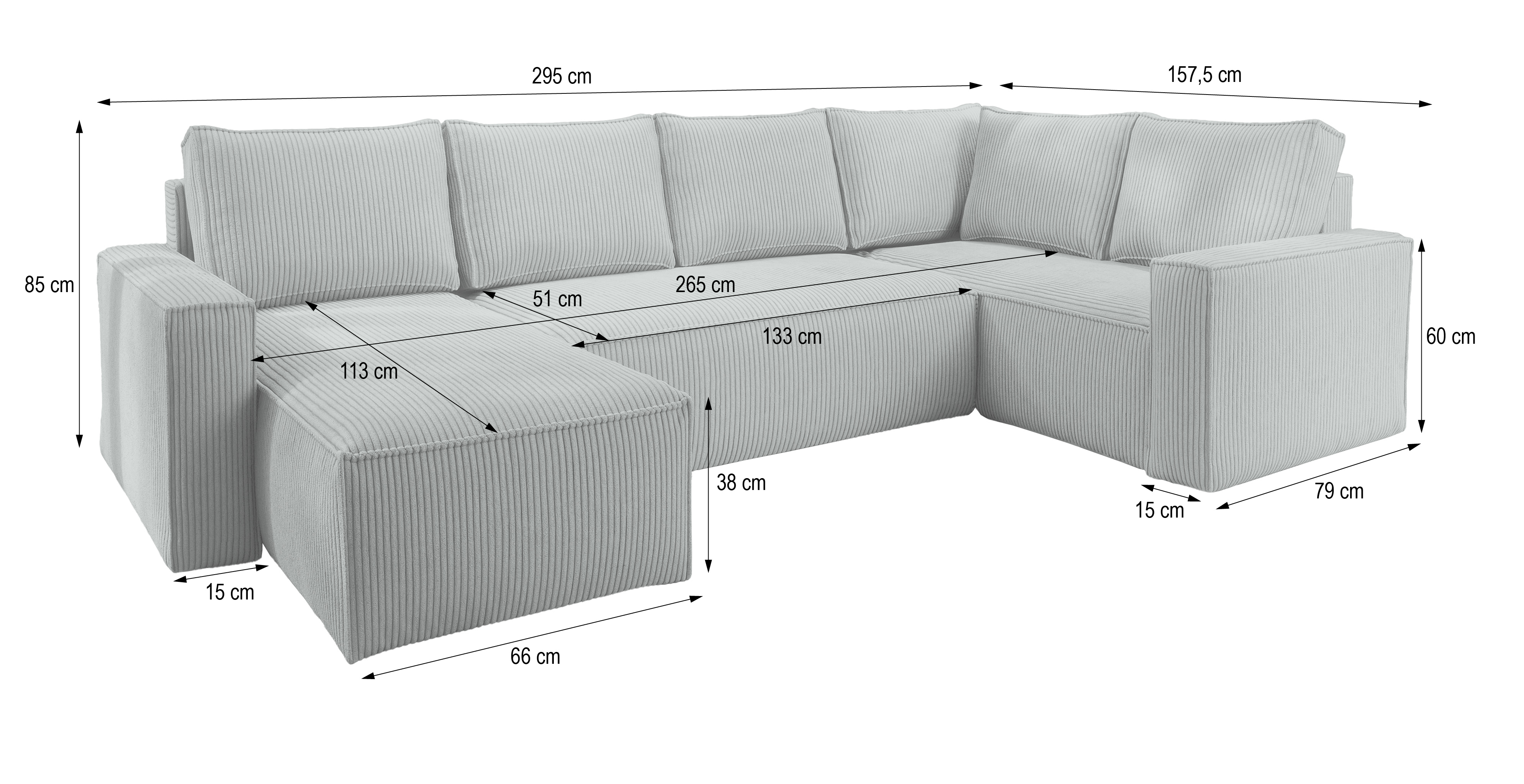 Wymiary narożnika NORENA w tkaninie POSO