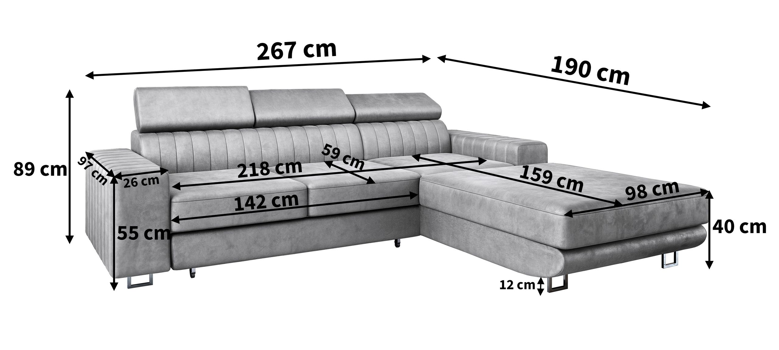 Wymiary narożnika NOTO Wymiary narożnika NOTO